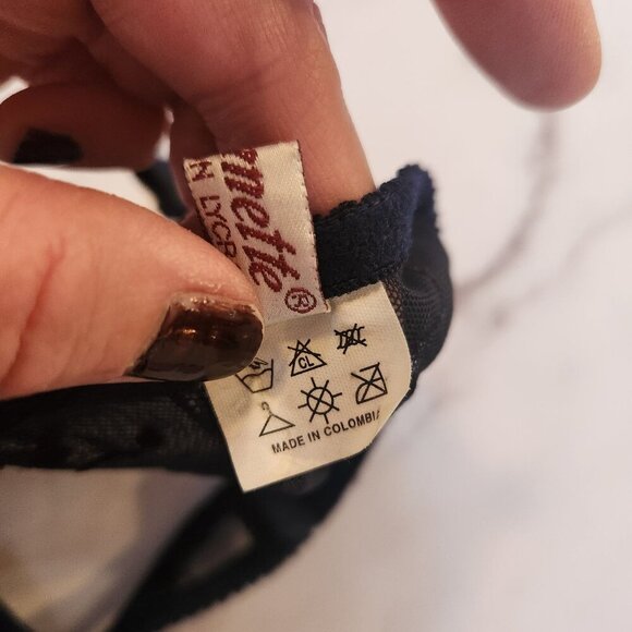 Vintage Lace Bra Navy Blue Embroidered Floral Lingerie Annette Size 34B - Picture 7 of 7